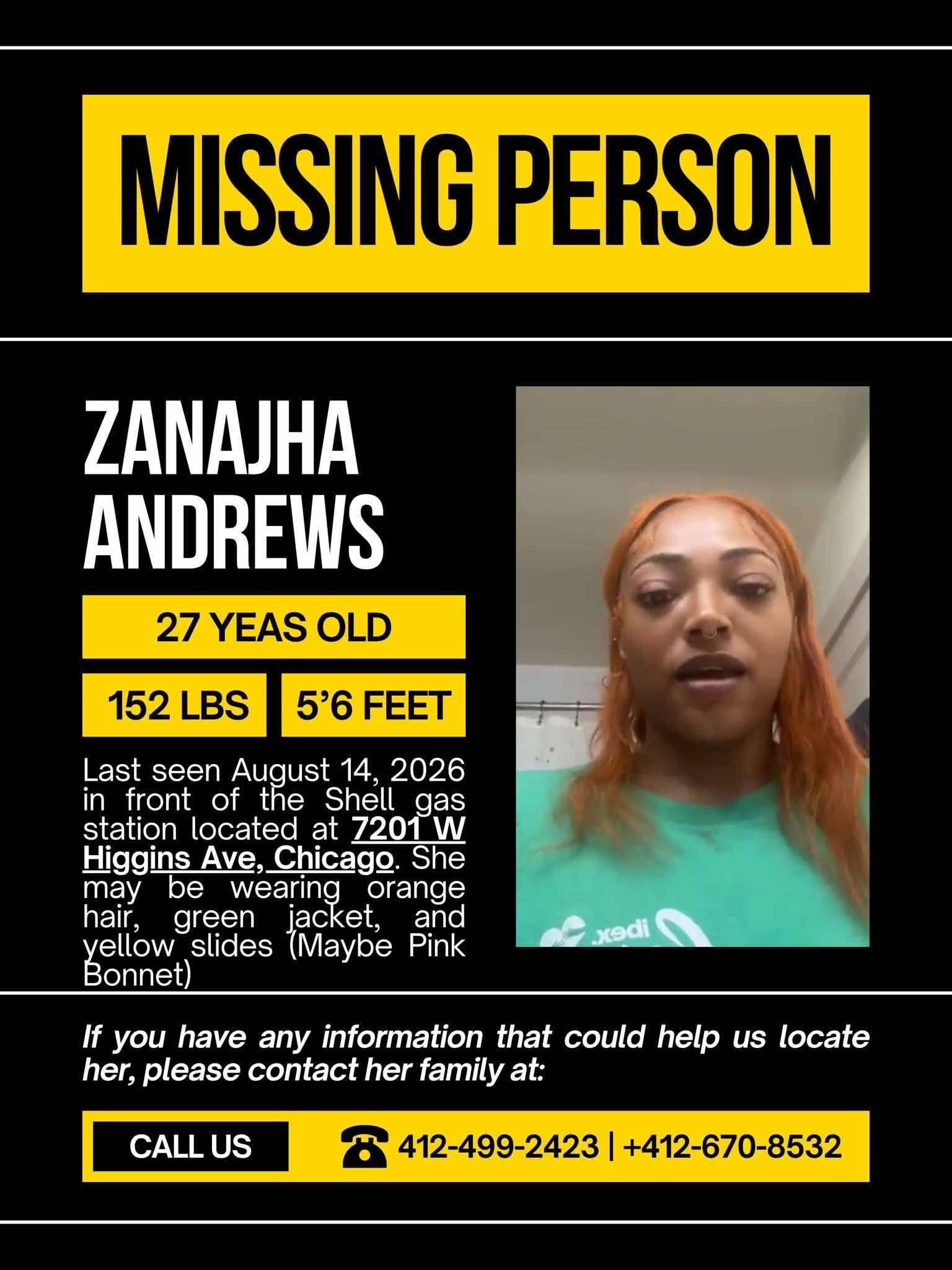 Zanajha Andrews Missing, Chicago, Illinois: 27-Year-Old Woman Last Seen Near Shell Gas Station